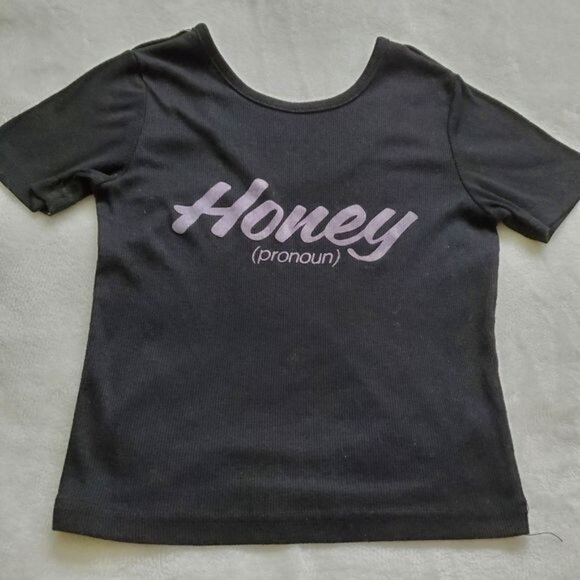 Black blouse short sleeve round neck size XS cropped - Picture 7 of 11